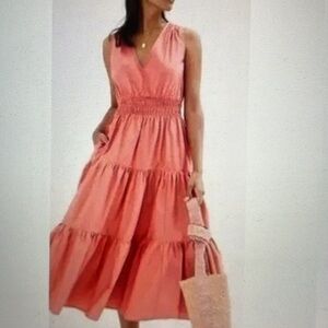 Anthropologie Maeve coral tiered sundress sz 4